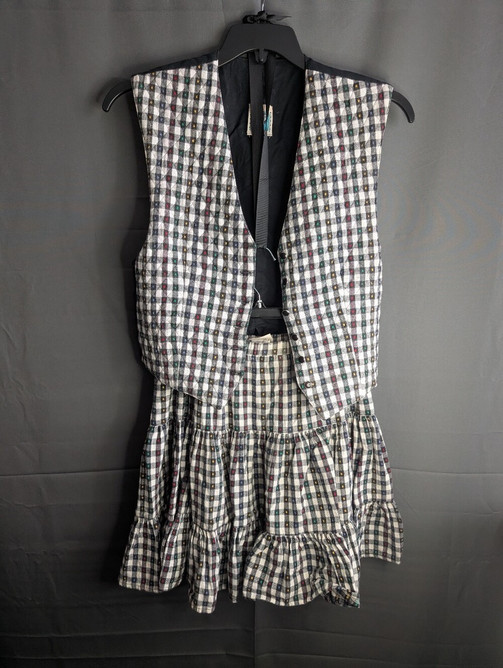 VTG 80s 90s Desert West Quilted Vest Skirt Set Plaid Skirt OS Vest S